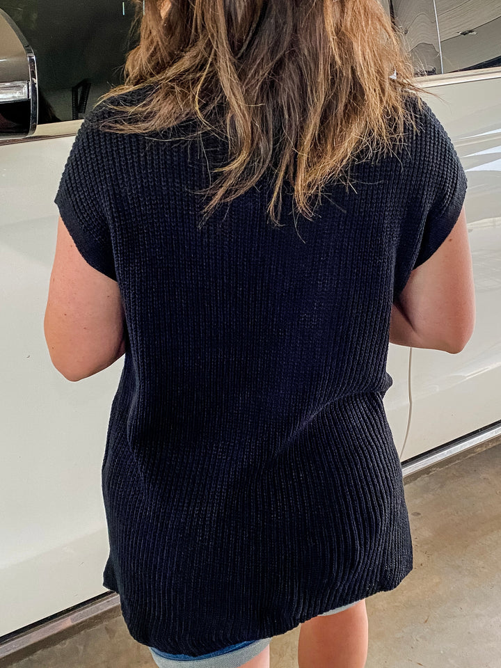 Reg/Plus Black Ribbed Sweater Top by Haptics