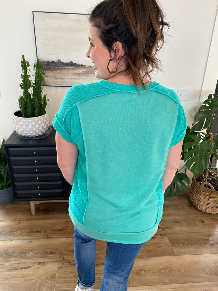 Mint Solid Hi-Low Short Sleeve Top by 7th Ray