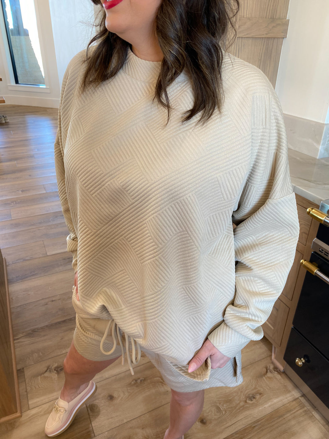 Taupe Textured Long Sleeve/Short Set by Beeson River