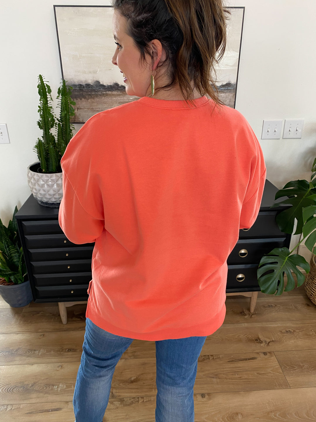 Reg/Plus Coral Peace Sign Terry Pullover by Easel