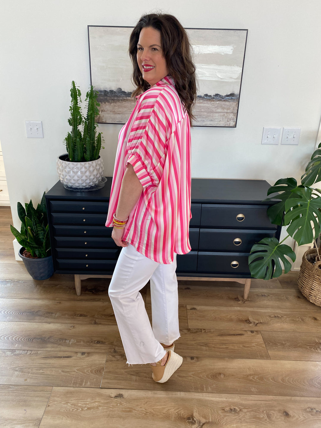 Pink Shade Striped Boxy Top by Umgee