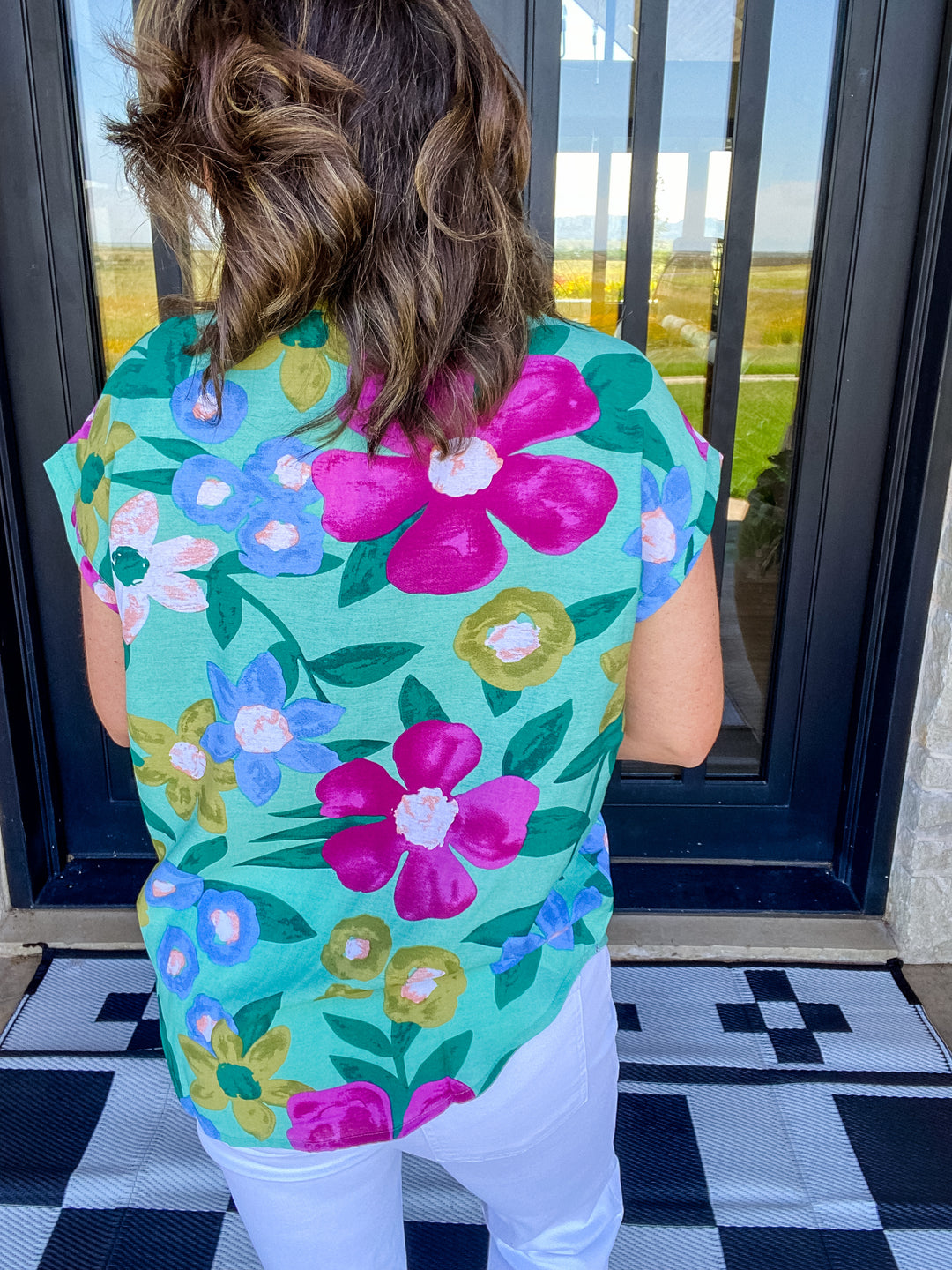 Sage Floral Print V-Neck Cap Sleeve Top by Jodifl