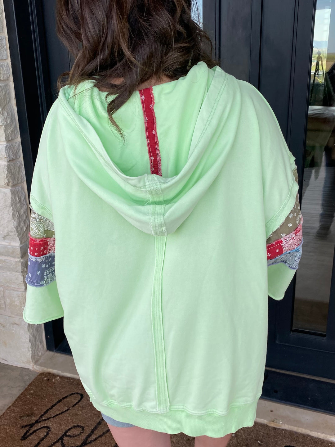 Mint Multi Mineral Washed Patchwork Hoodie Top by BlueVelvet