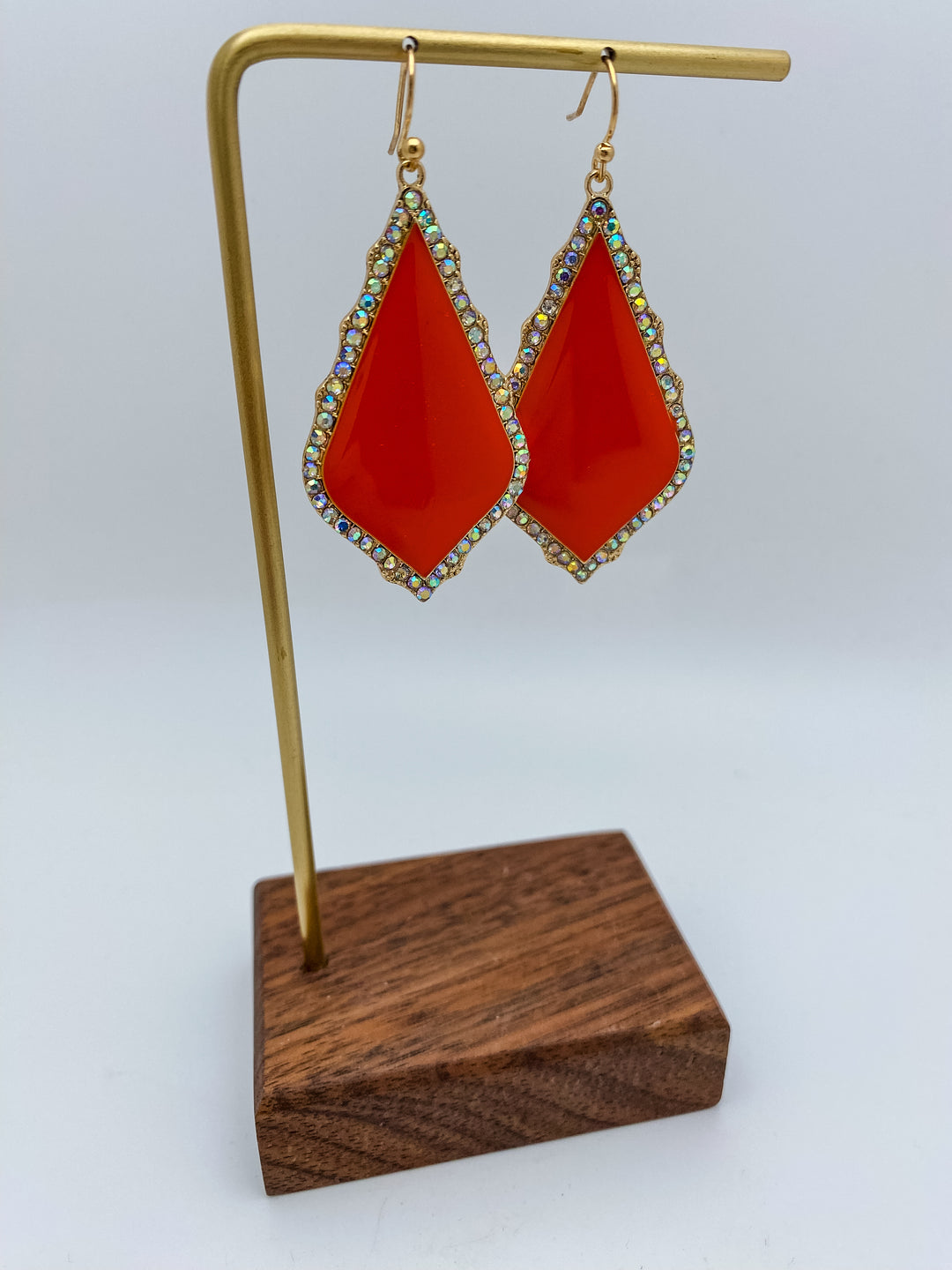 Orange Rhinestone Chandelier Drop Earrings