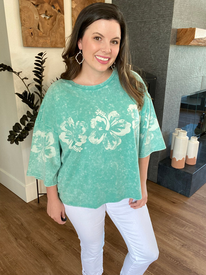Seafoam Hawaiin Print Mineral Washed Top by Easel
