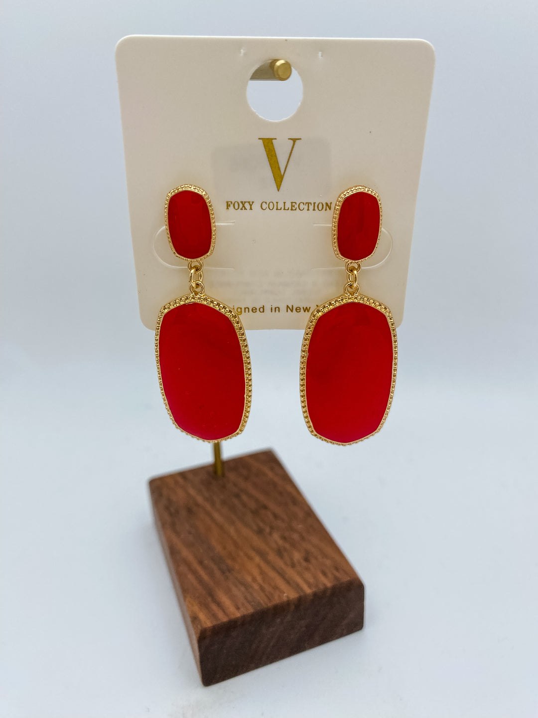 Small Red Hexagon Post Drop Earrings