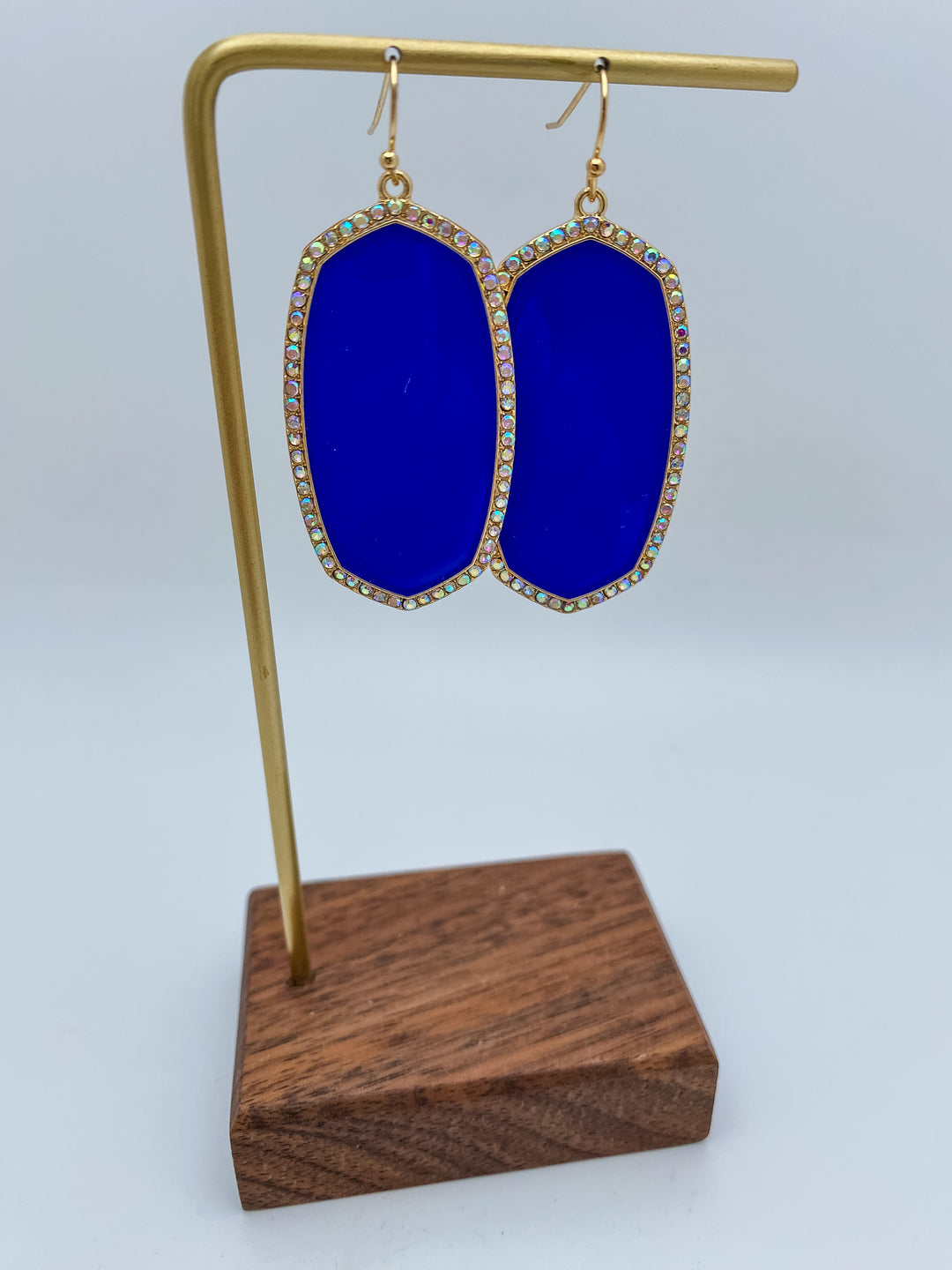 Blue Rhinestone Hexagon Drop Earrings