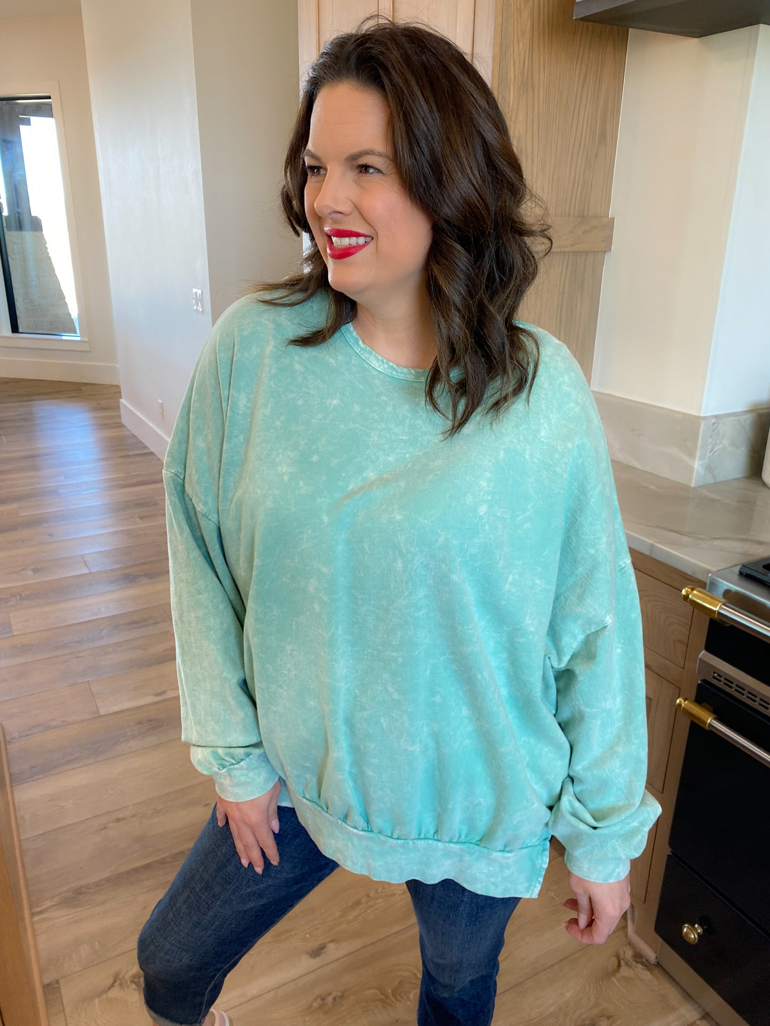Mint Mineral Wash Basic Pullover Sweatshirt by J.Her