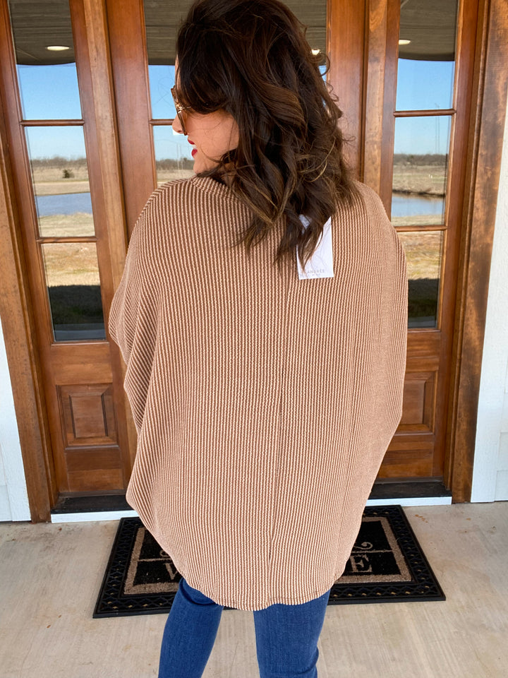Reg/Plus Mocha Oversized Ribbed Top by Andree