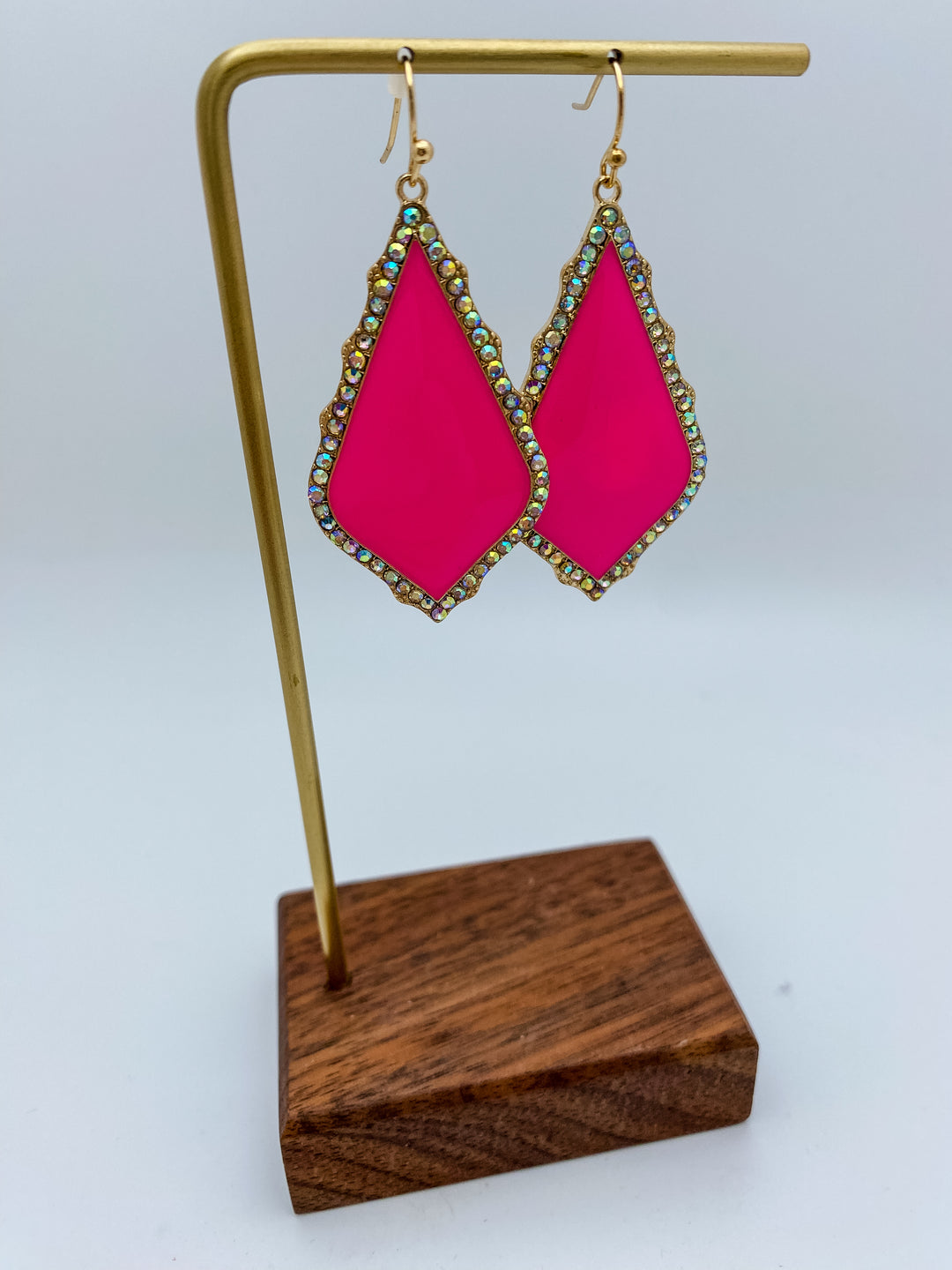 Hot Pink Rhinestone Chandelier Drop Earrings