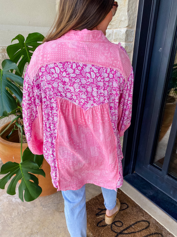 Pink Paisley Long Sleeve Button Down Top by POL--Final Sale