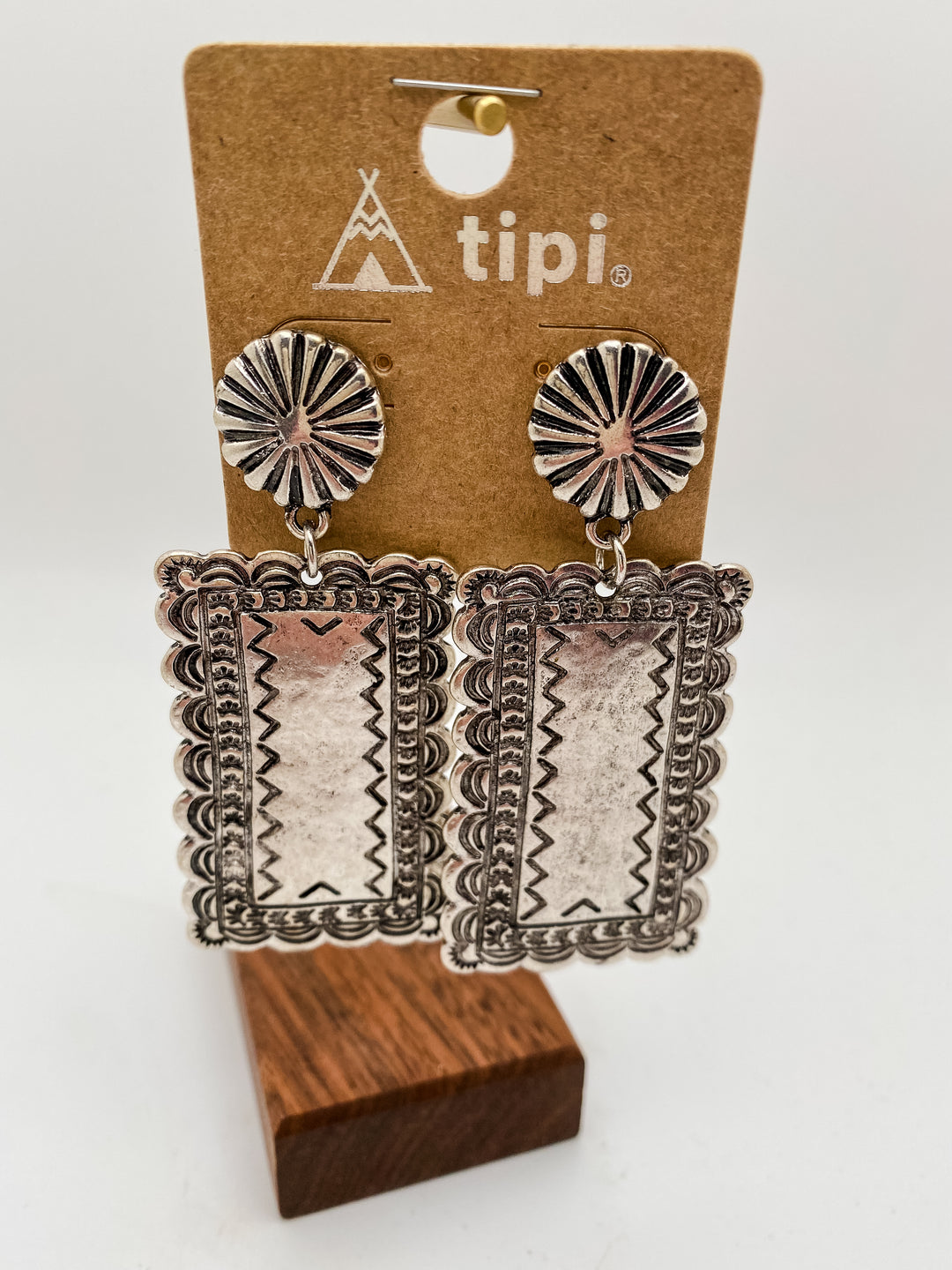 Tipi- SI Post Back Rectangle Concho Earrings