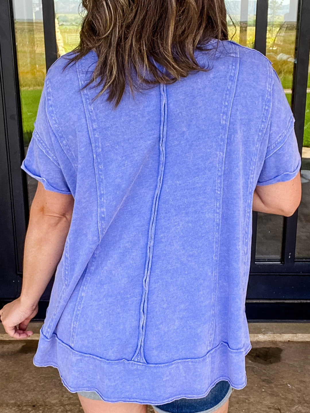 Paris Blue Mineral Washed Raw Short Sleeve Top by Easel