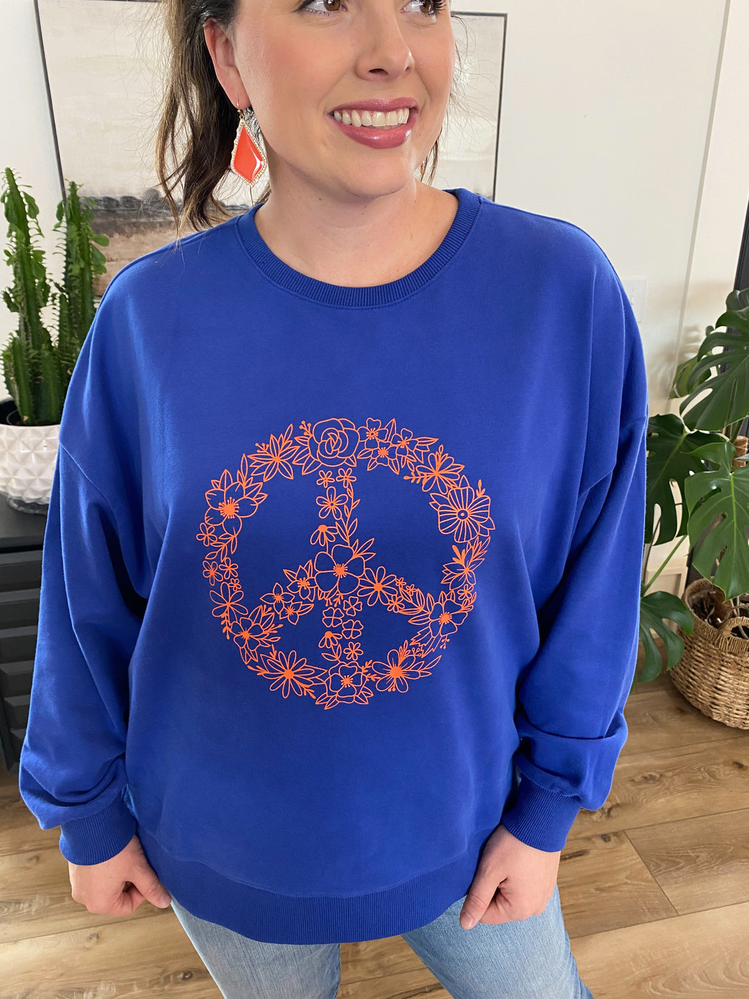 Reg/Plus Royal Blue Peace Sign Terry Pullover by Easel