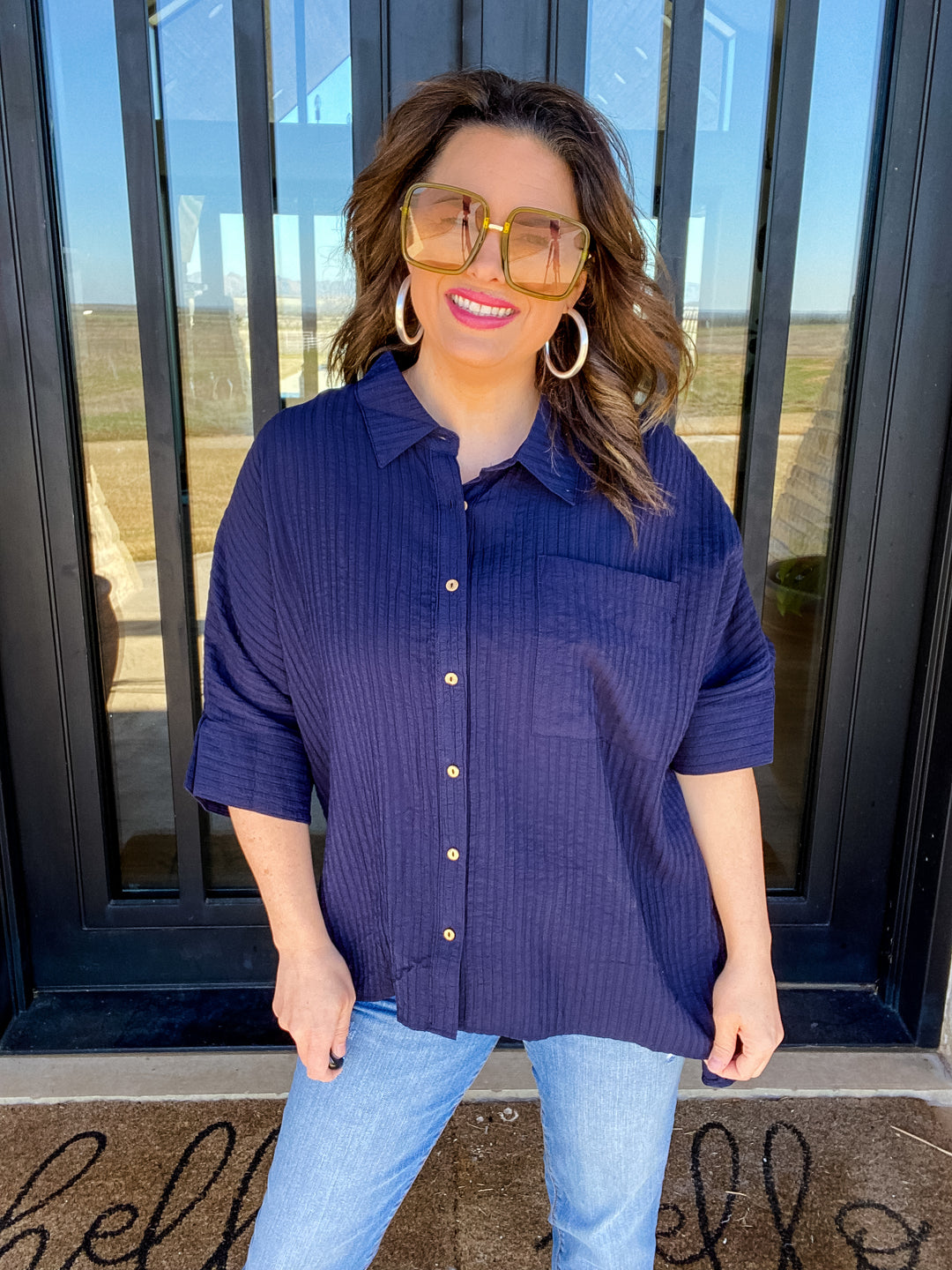 Navy Button Up Top by Umgee--Final Sale