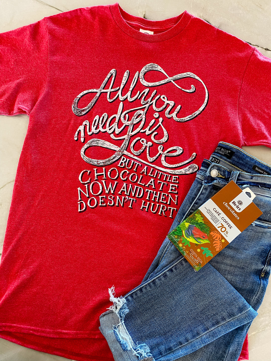 S-2X Red Heather "All You Need Is Love" Tee