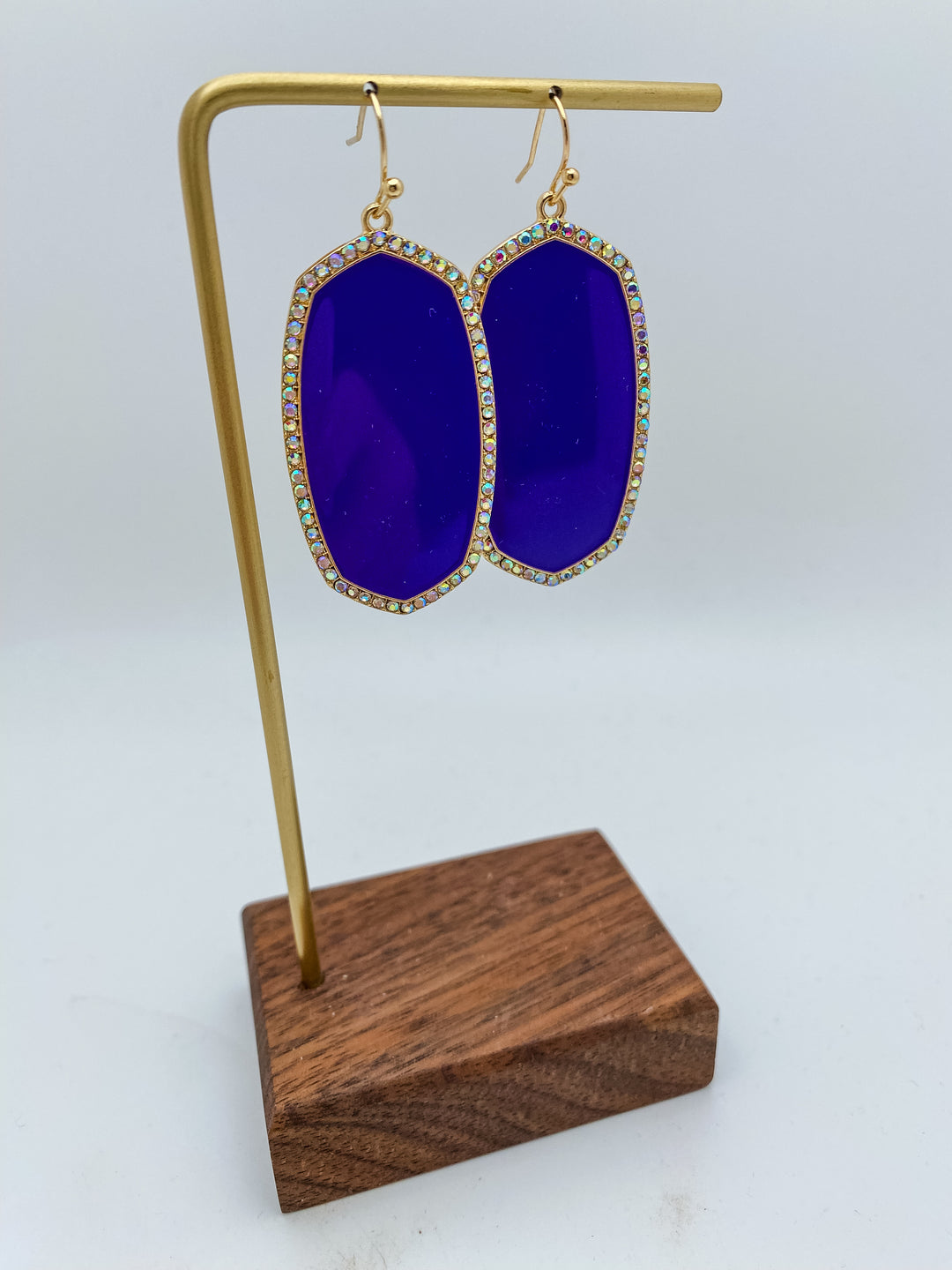 Purple Rhinestone Hexagon Drop Earrings