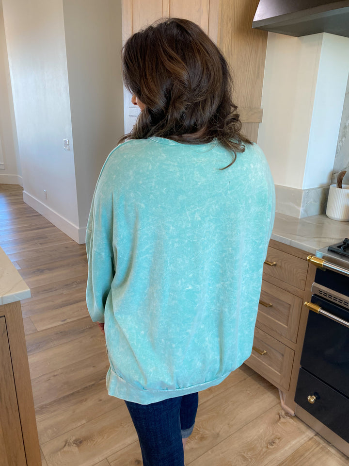Mint Mineral Wash Basic Pullover Sweatshirt by J.Her