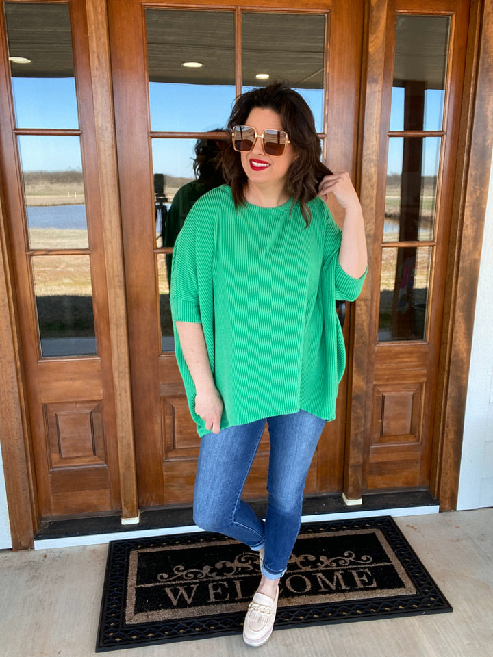 Reg/Plus Kelly Green Oversized Ribbed Top by Andree