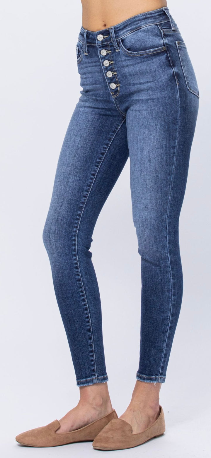 Reg/Plus 82319 Hi Rise Button Fly Skinny Jeans by Judy Blue