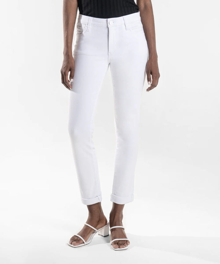 "Catherine" Optic White Mid Rise Boyfriend Jeans by KUT