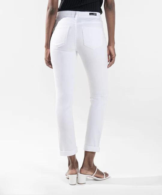 "Catherine" Optic White Mid Rise Boyfriend Jeans by KUT