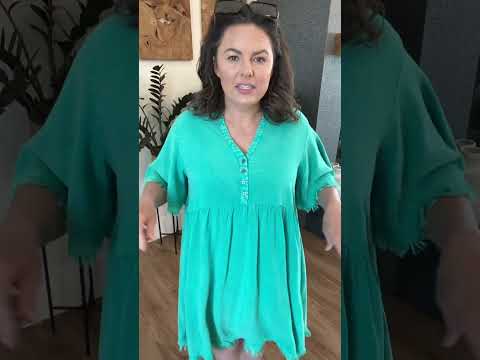 Reg/Plus Atlantis Green Frayed Mineral Washed Dress by Easel